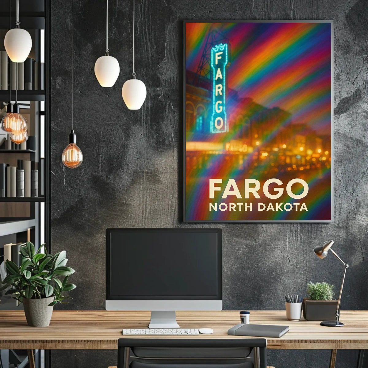 Fargo North Dakota Vibrant Cityscape Digital Painting Impressionism Urban Travel Poster