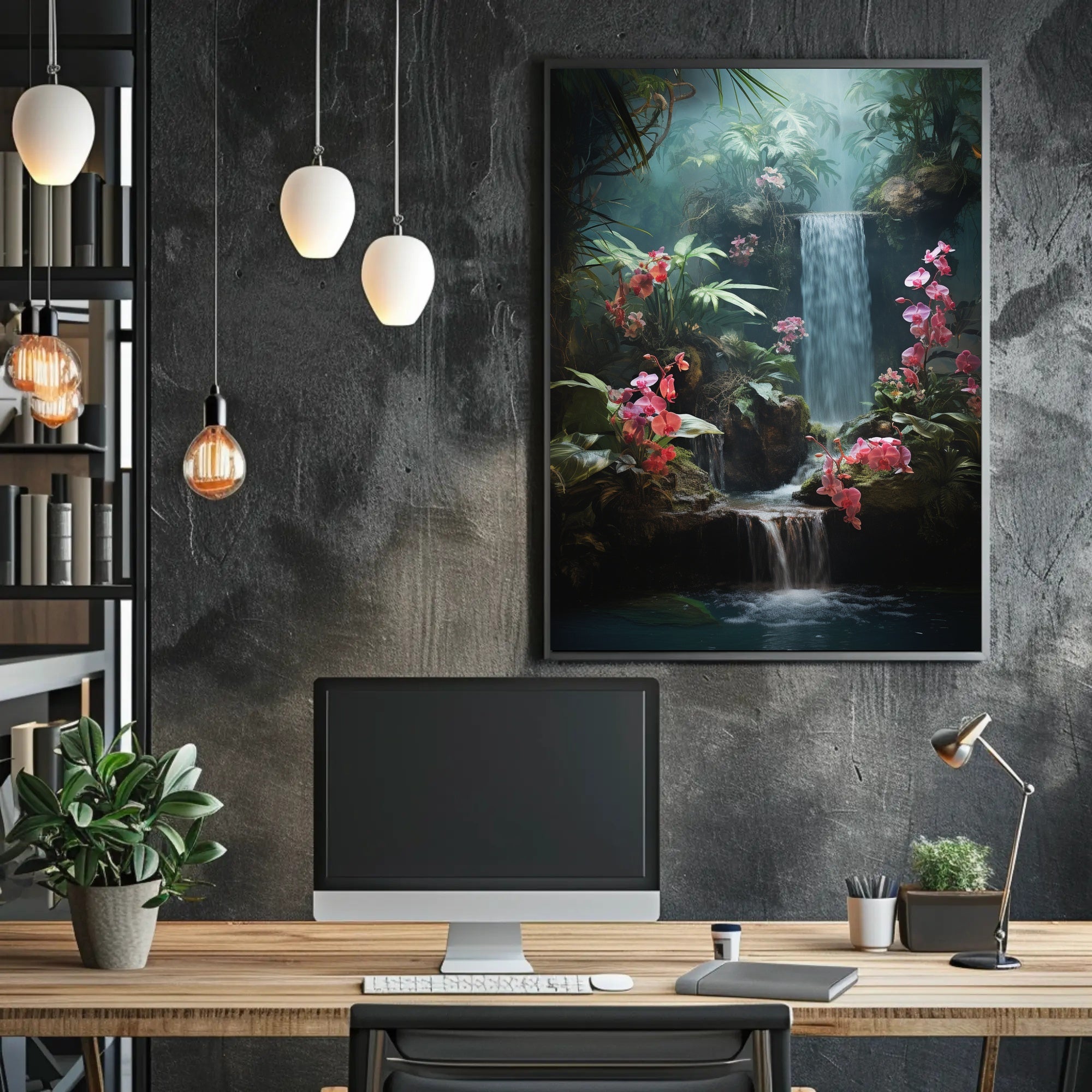 Tropical Waterfall Paradise: An Artistic Nature Poster