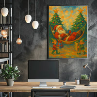 Festive Santa Hammock Christmas Poster: Whimsical Holiday Art