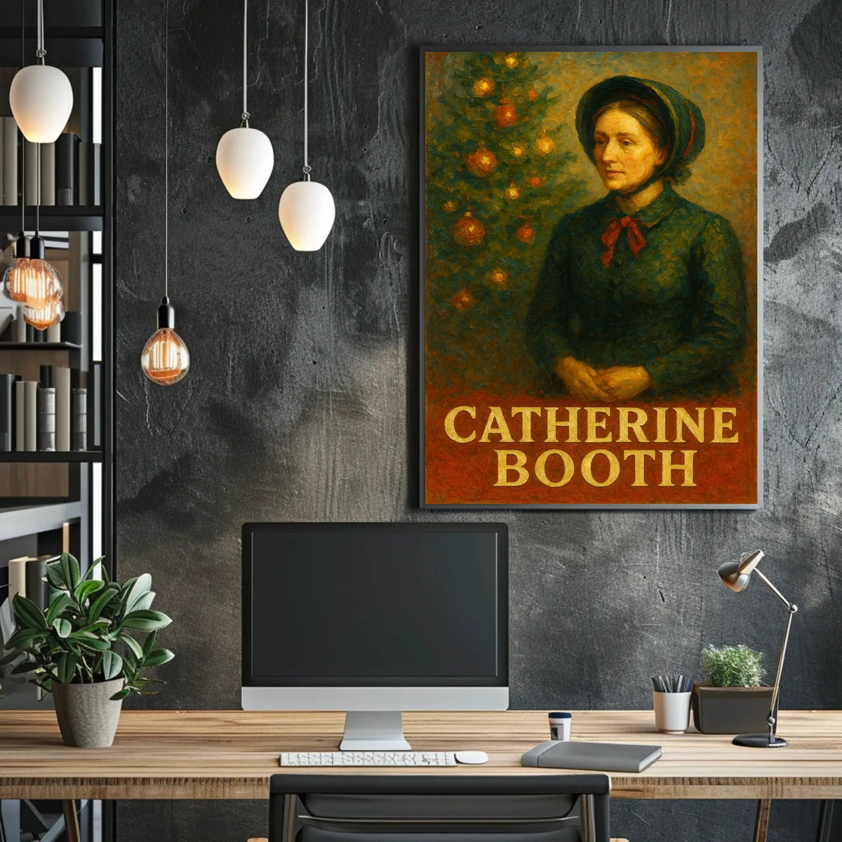 This stylized poster features an artistic depiction of a woman labeled "Catherine Booth." Travel Poster
