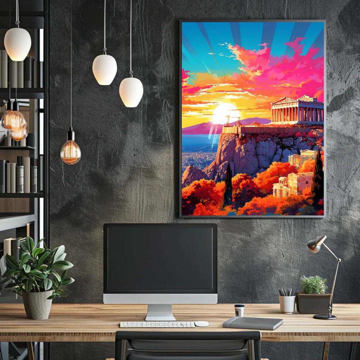 Vibrant Greek Sunset Landscape at Acropolis Heritage Poster