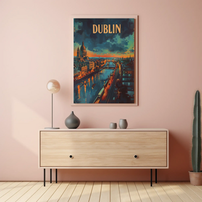 Evening Lights Of Dublin Ireland Travel Poster