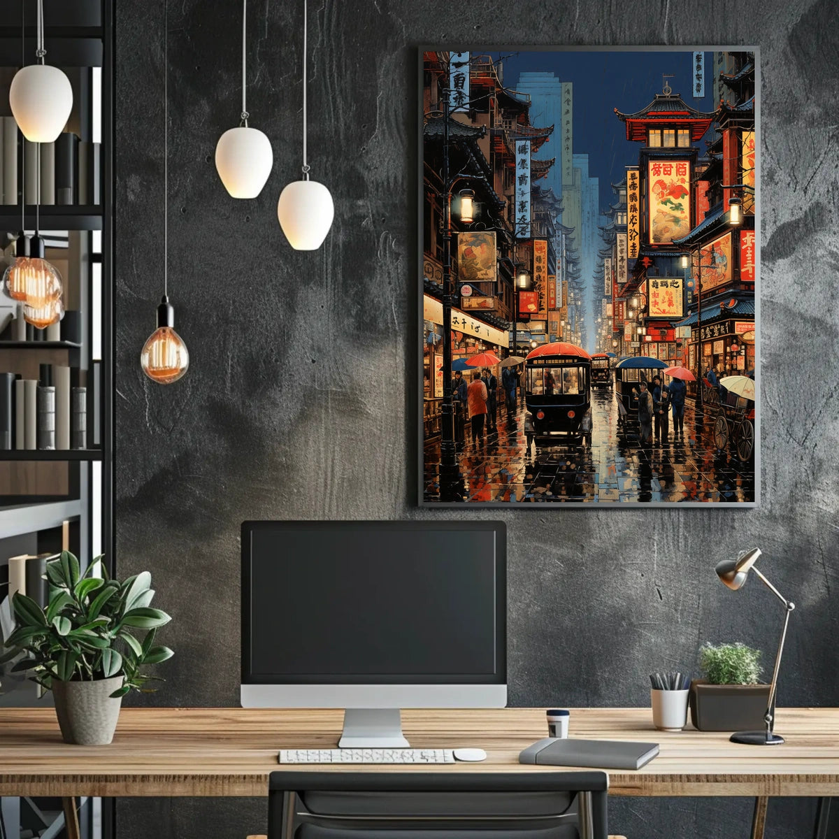 Vibrant Asian City Street Scene Historical Heritage Poster