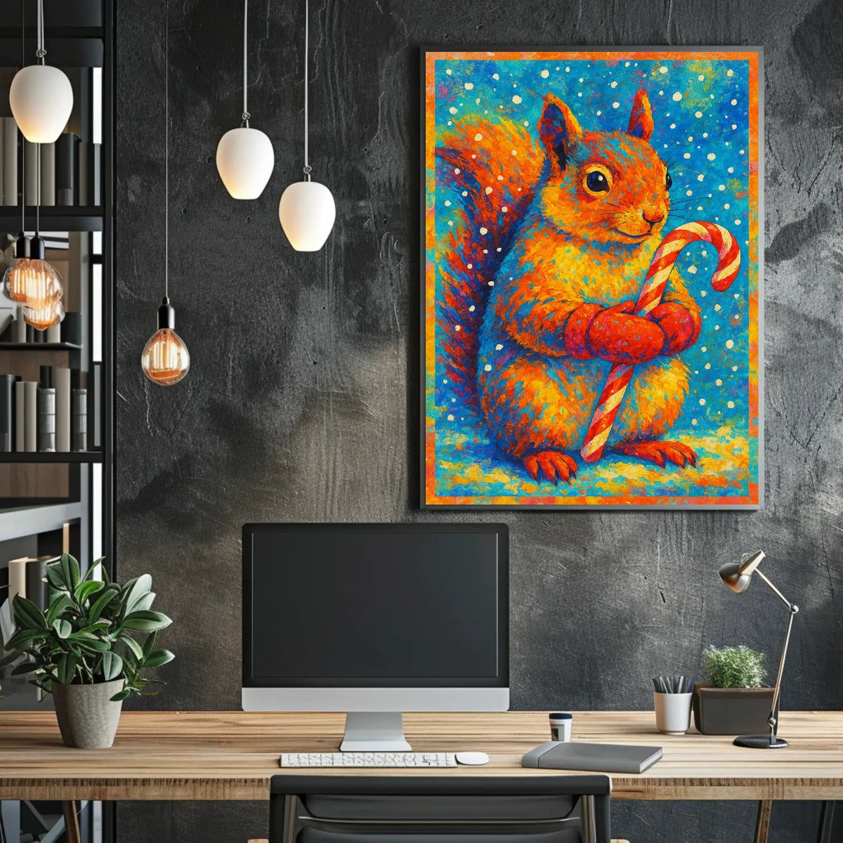 Festive Squirrel With Candy Cane Poster