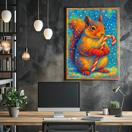 Festive Squirrel With Candy Cane Poster