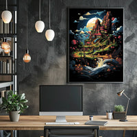 Whimsical Village Fantasy Landscape Art Poster