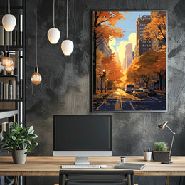 Urban Autumn Street Scene: Abstract, Artistic, or Pop Culture Poster