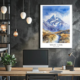 Mount Cook Watercolor Travel Poster PosterGoat