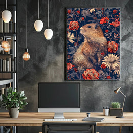 Groundhog in Blossoming Foliage Animal Poster