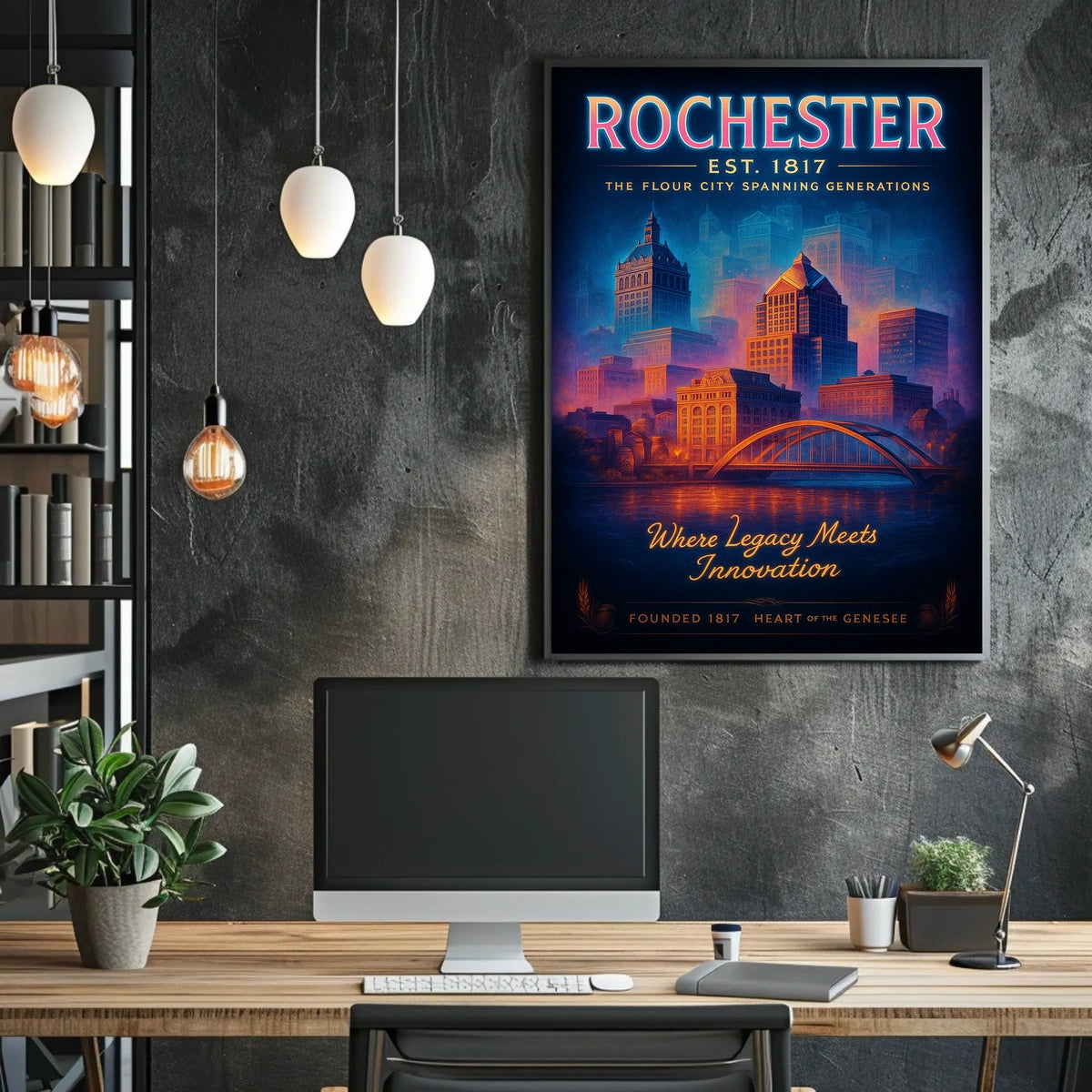 Rochester The Flour City Skyline Poster Retro Wall Art