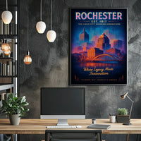 Rochester The Flour City Skyline Poster Retro Wall Art