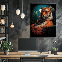 Stylized Tiger in Jungle with Moonlit Sky Animal Poster