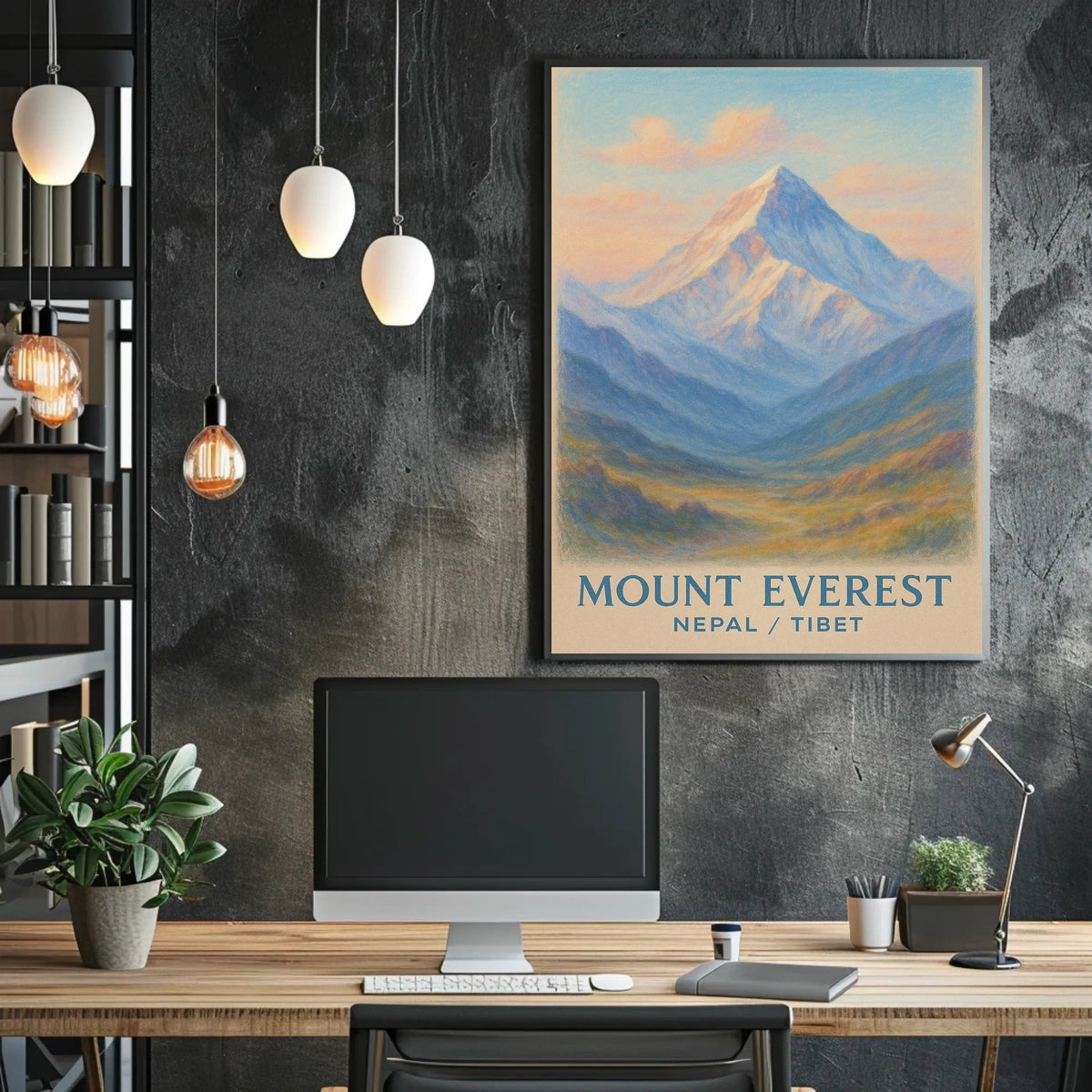 Mount Everest Vintage Illustration Serene Travel Pastel Himalayan Snowcapped Majesty Adventure Lovers Poster
