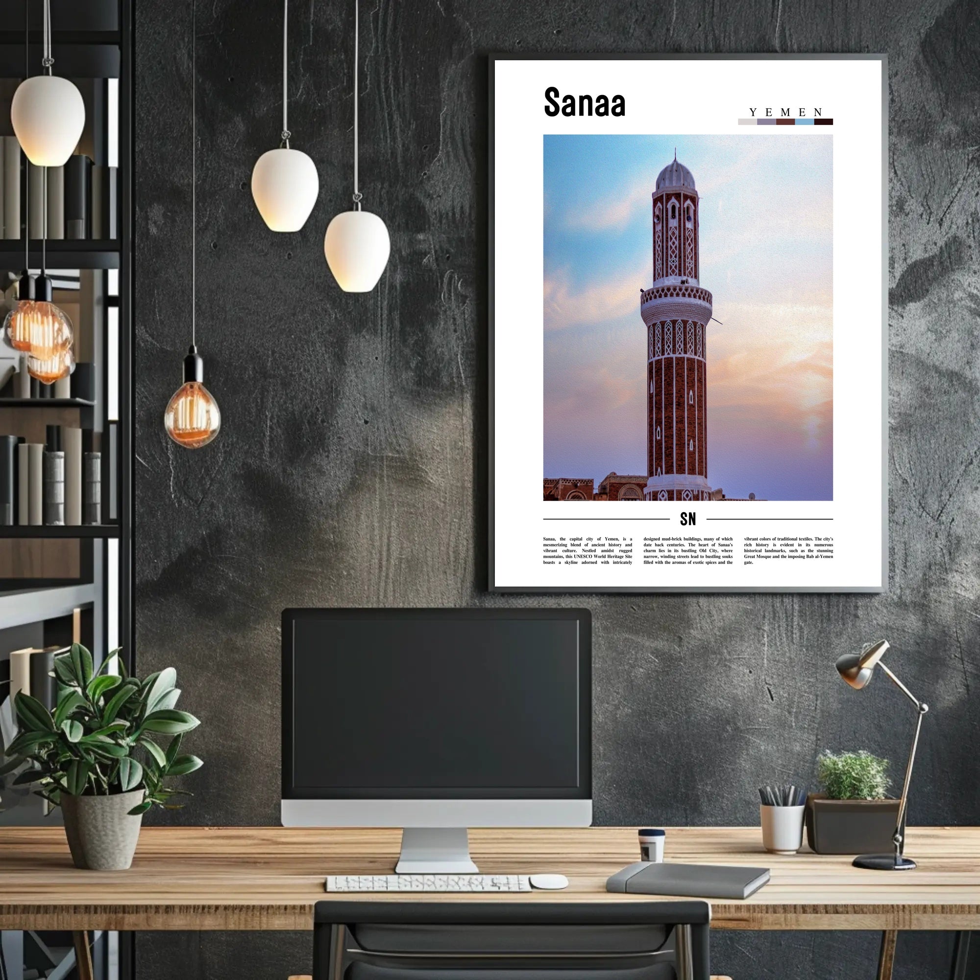 Sanaa's Historic Minaret: Cultural or Heritage Poster PosterGoat