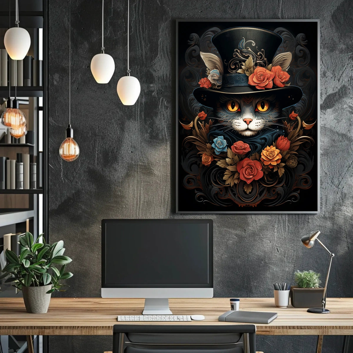 Whimsical Cat in Baroque Top Hat Fantasy Poster