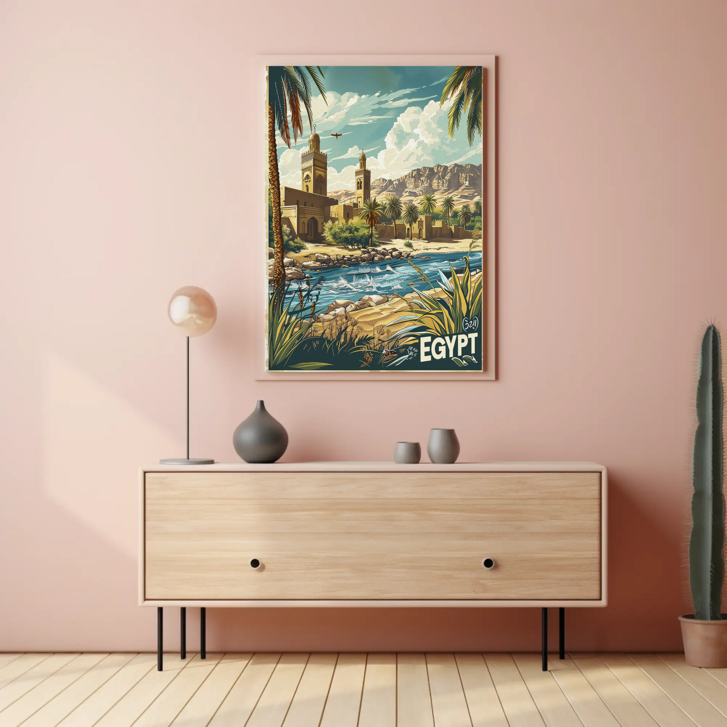 Egypt Desert Mosque and River Travel Poster