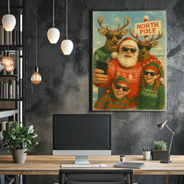 Whimsical North Pole Selfie Vintage Christmas Poster
