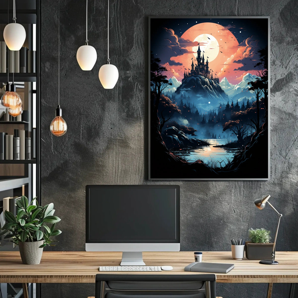 Fantasy Castle Scene in Mystical Landscape Futuristic Sci-Fi Poster