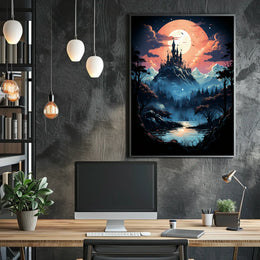 Fantasy Castle Scene in Mystical Landscape Futuristic Sci-Fi Poster