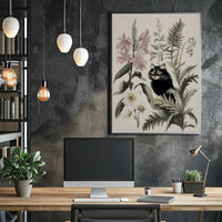 Black Cat with Wildflowers: Animal Poster PosterGoat