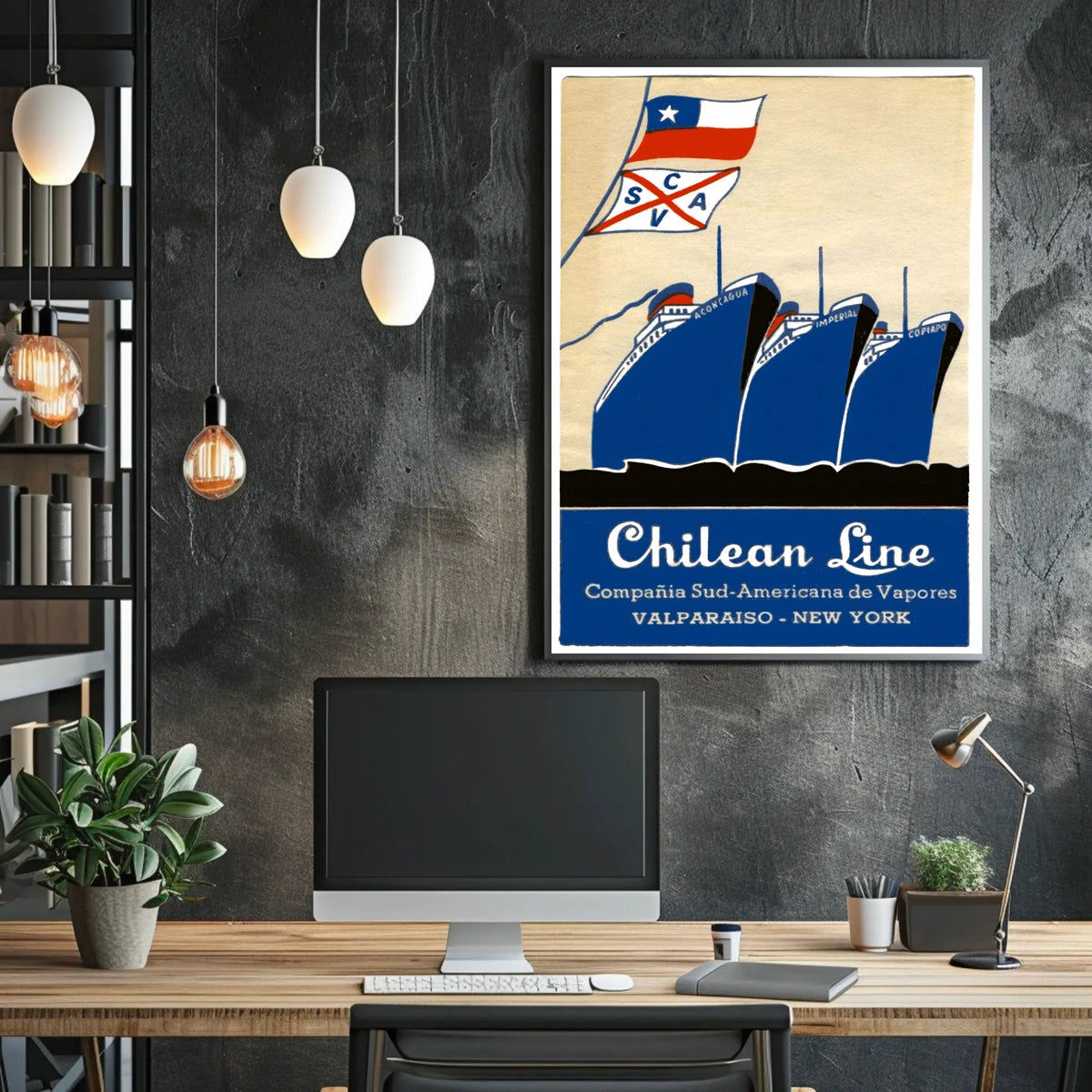 Valparaiso To New York Maritime Poster Vintage Wall Art