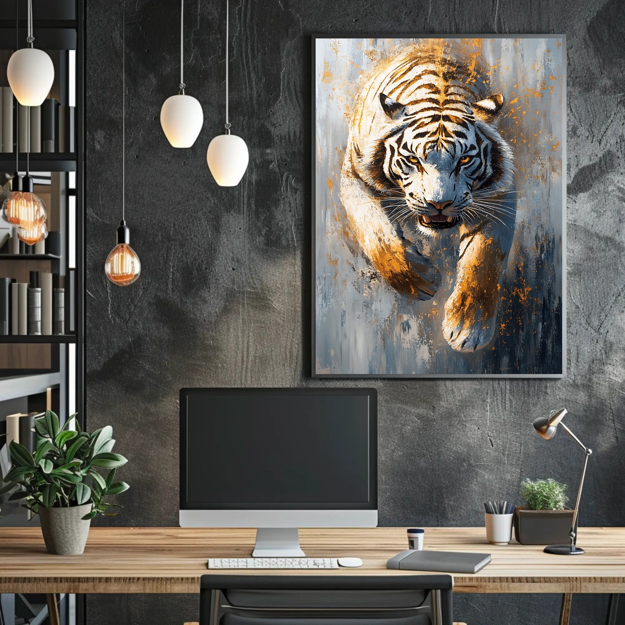 White Tiger in Motion, Bold Animal Poster