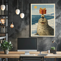 Joyful Seal With A Gift Poster