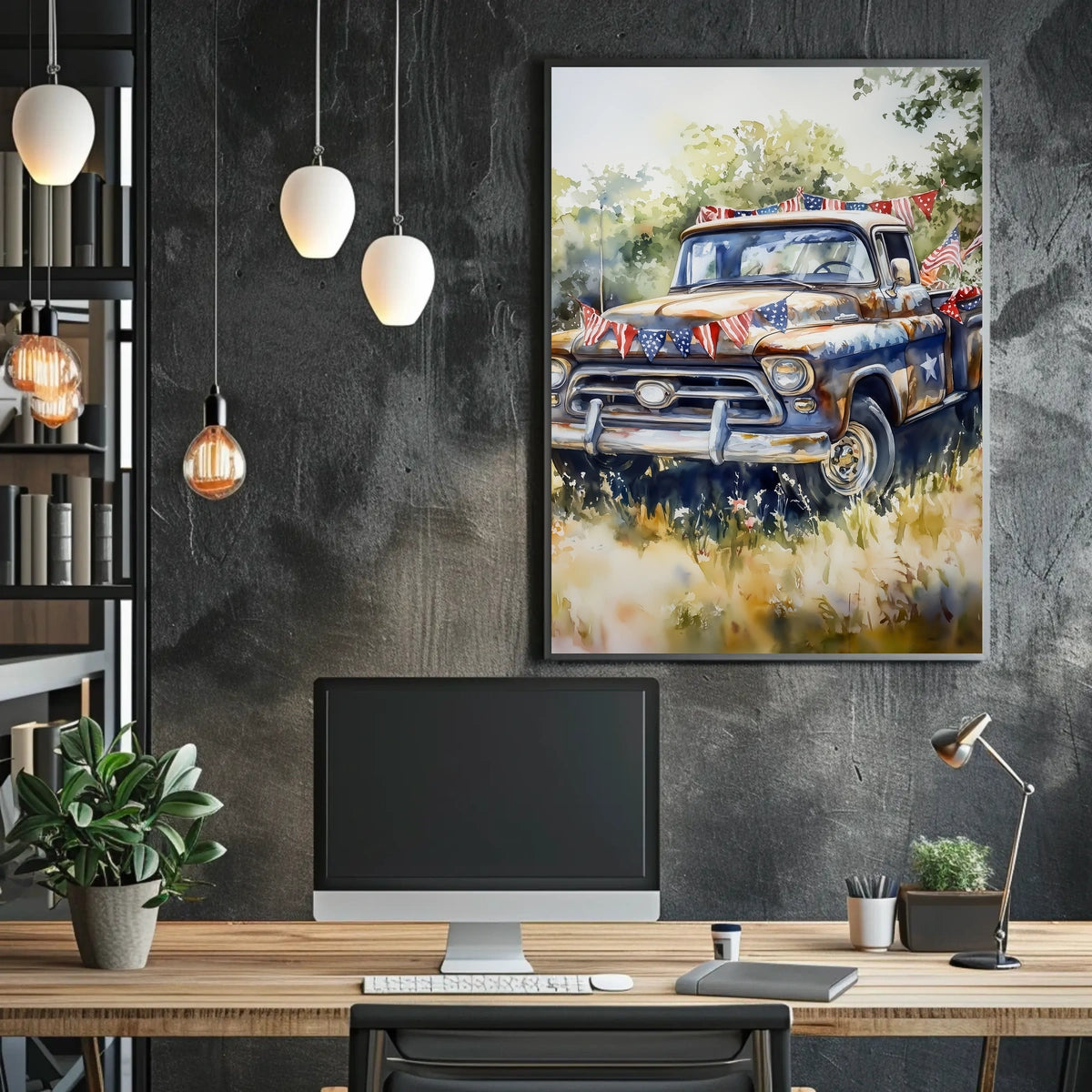 pickup truck parked in a sunny field Poster