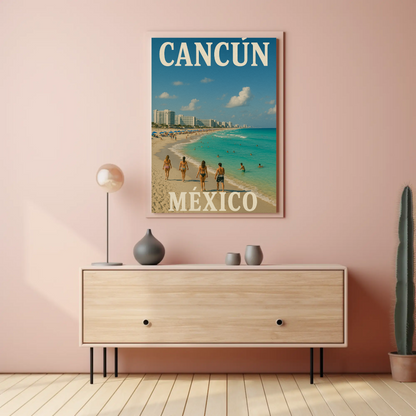 Cancun Mexico Beachfront Escape View Vintage Travel Poster