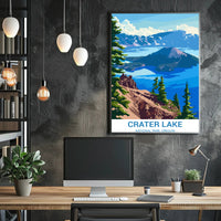 Crater Lake National Park Scenic Illustration Poster