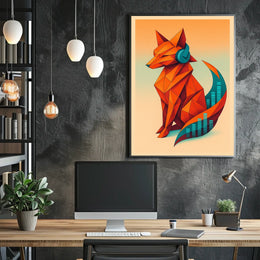 Geometric Fox With Headphones Poster