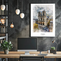 Notre-Dame Paris Watercolor Scene Urban or Cityscape Poster PosterGoat