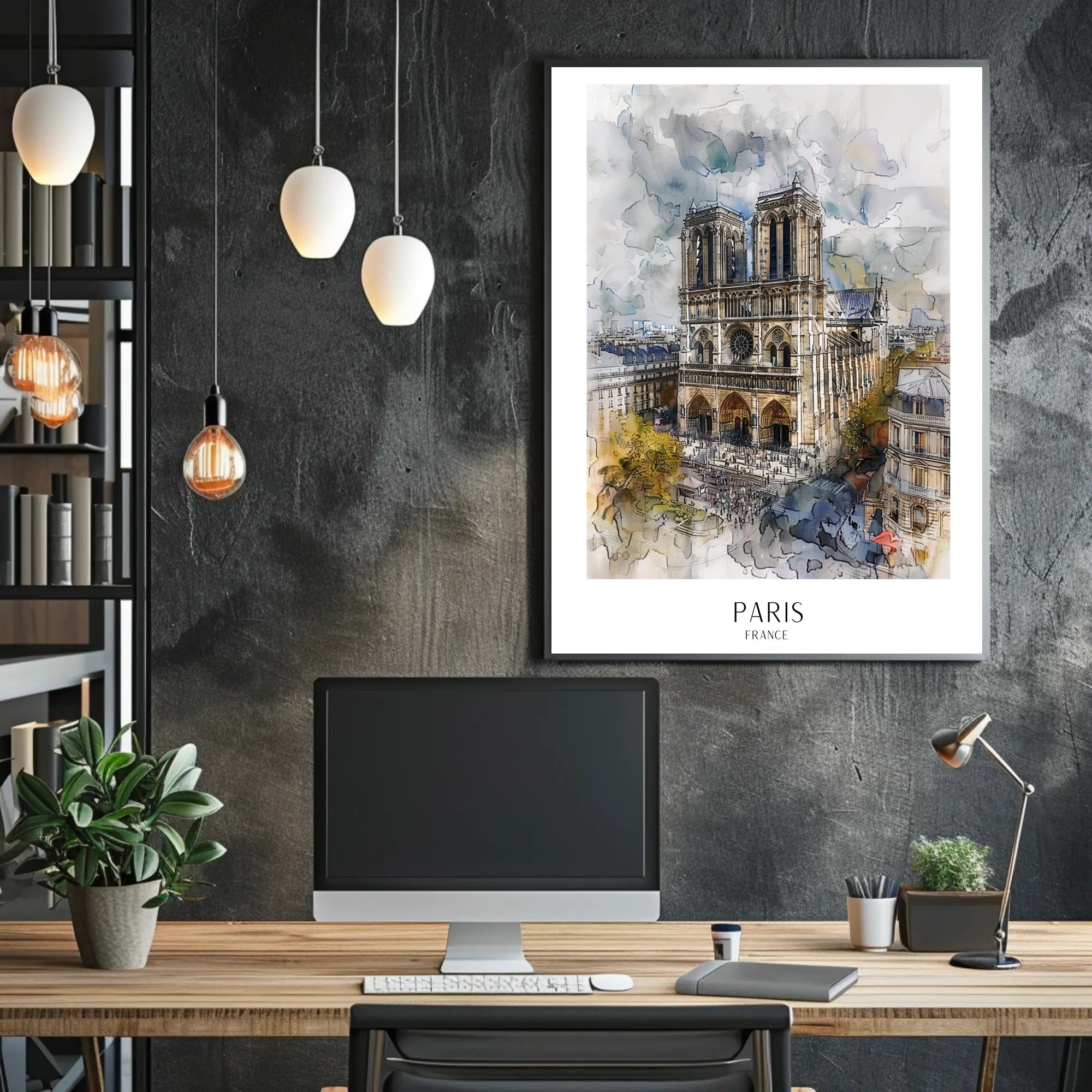 Notre-Dame Paris Watercolor Scene Urban or Cityscape Poster PosterGoat