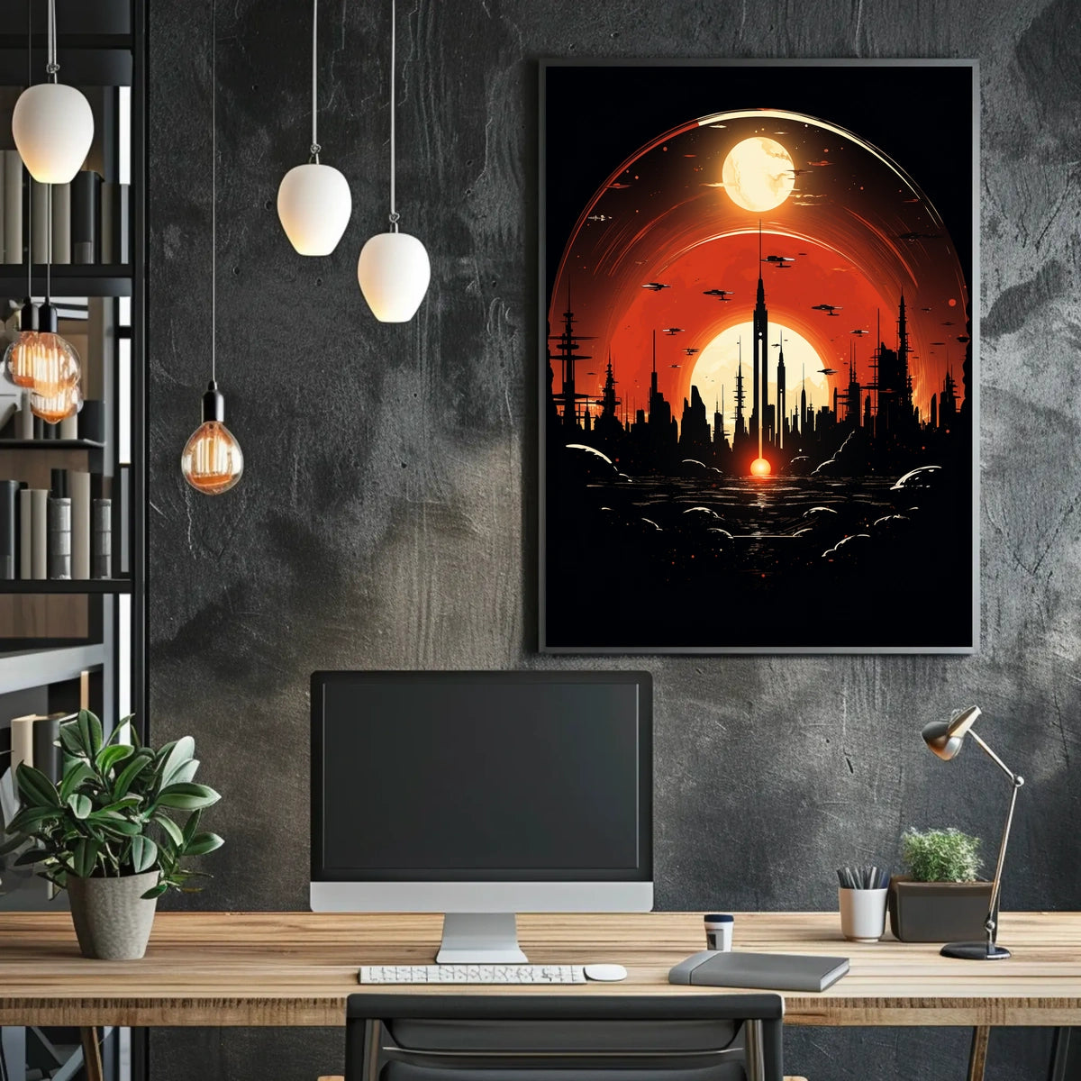 Futuristic Skyline at Sunset Poster