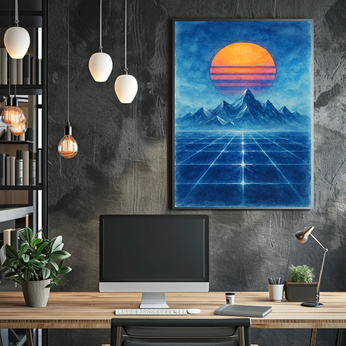 Retro-Futuristic Synthwave Landscape Art Poster