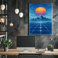 Retro-Futuristic Synthwave Landscape Art Poster