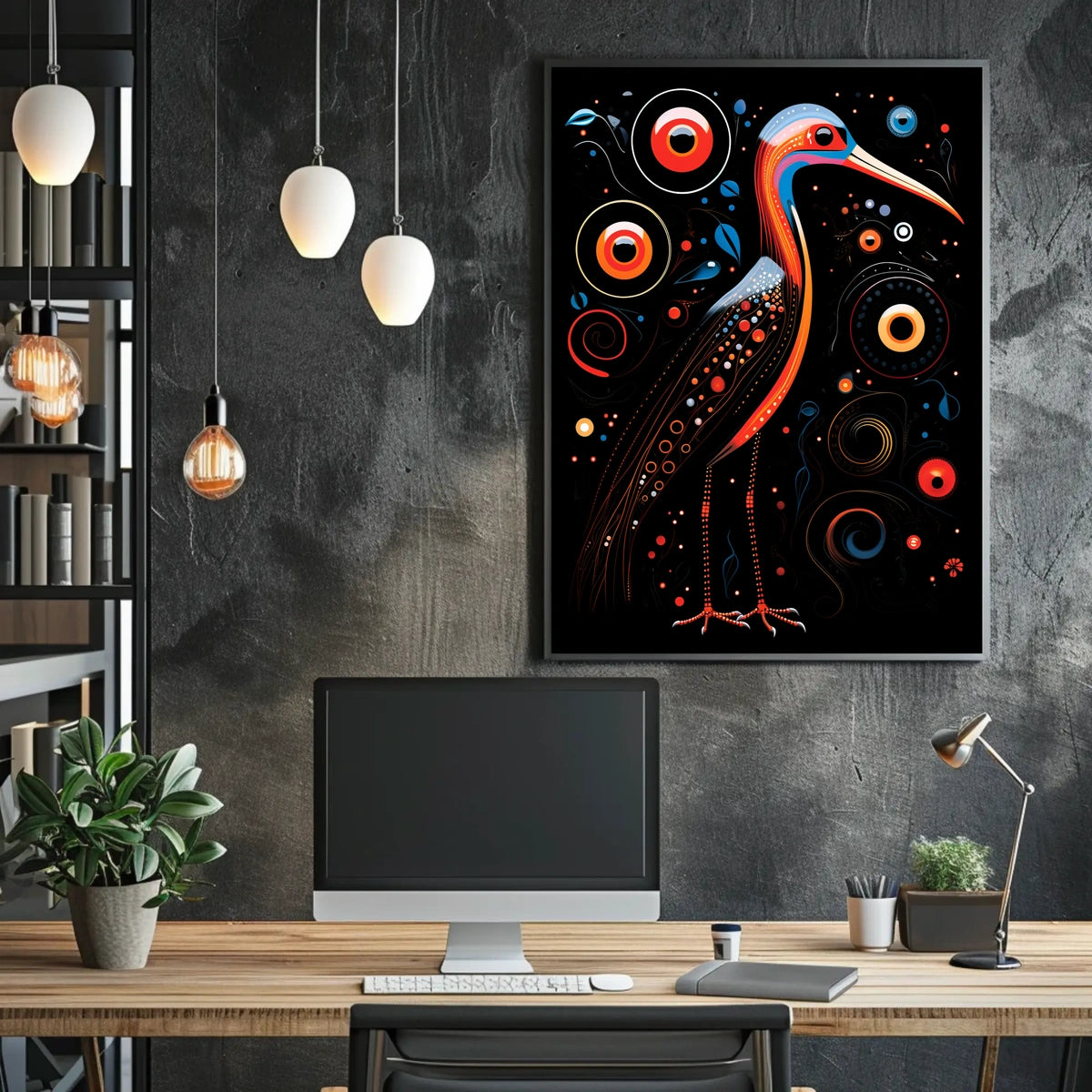 Stylized Bird with Spirals Abstract or Artistic Poster