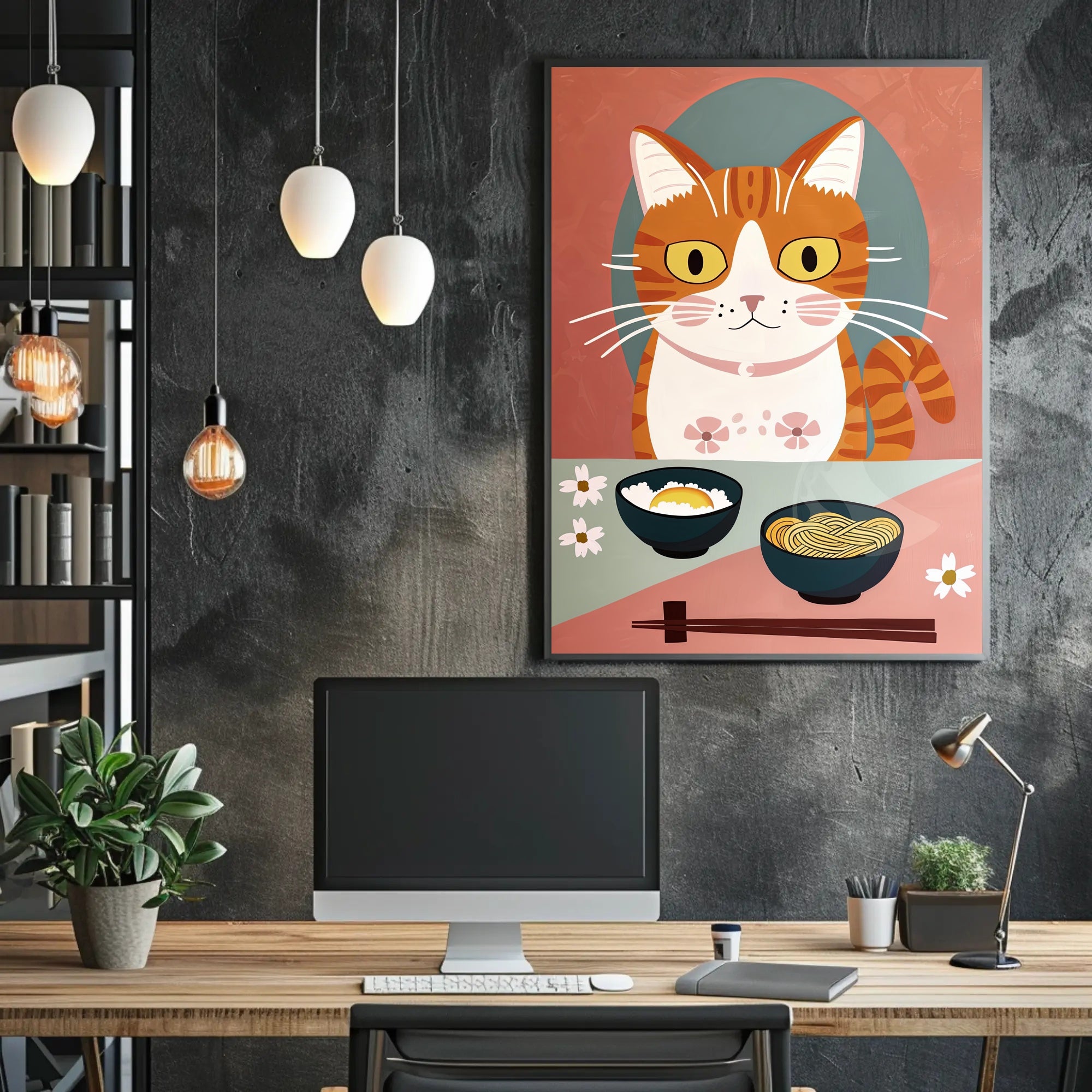 Whimsical Cat Dinner Scene Poster