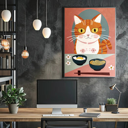 Whimsical Cat Dinner Scene Poster