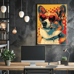 Cool Pop Art Corgi with Red Shades Animal Poster PosterGoat