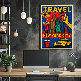 New York City Bold Colorful Skyline Poster Modern Wall Art