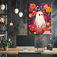 Ghostly Figure Amidst Flowers Whimsical Playful Poster