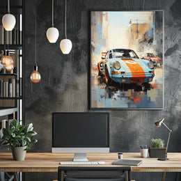 Vintage Racing Cars in Urban Setting Sports Poster