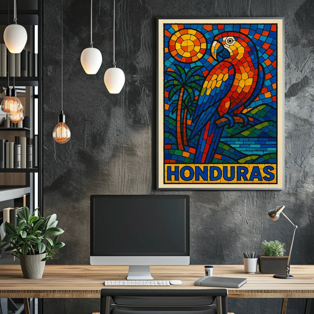 Honduras Vibrant Parrot Mosaic Poster