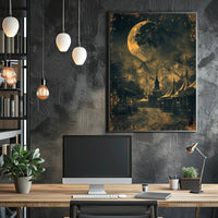 Vintage Carnival Moonlit Scene Under Gothic Artistic Poster PosterGoat