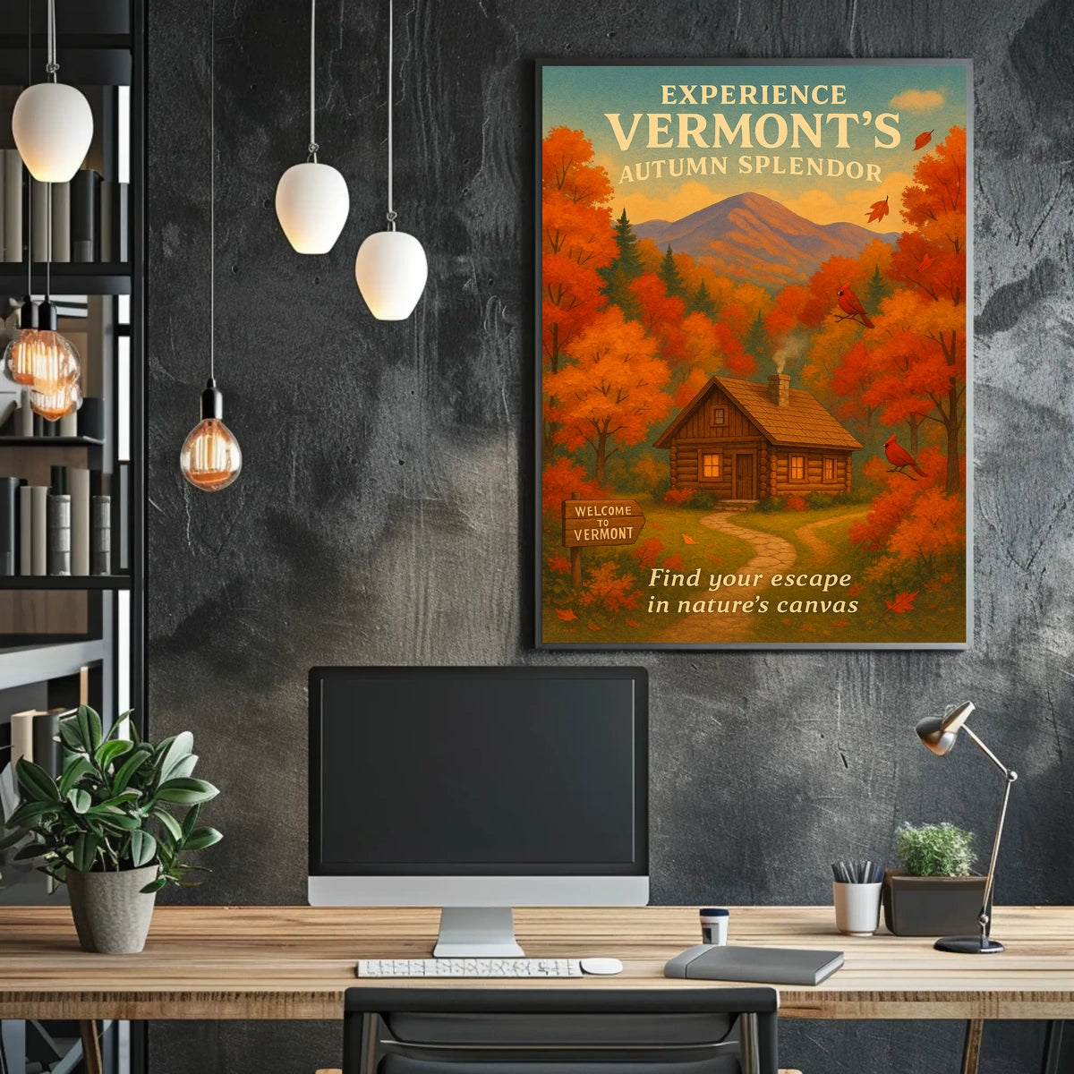 Autumn Cabin Vermont Nature Foliage Poster