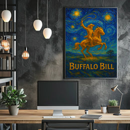 Cowboy Under Starry Sky Van Gogh Western Art Wild West Poster