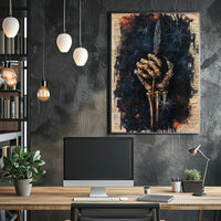 Skeletal Hand Quill Dark Theme Artistic Poster