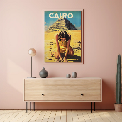 Cairo Pyramid Woman Desert Vintage Egypt Travel Poster