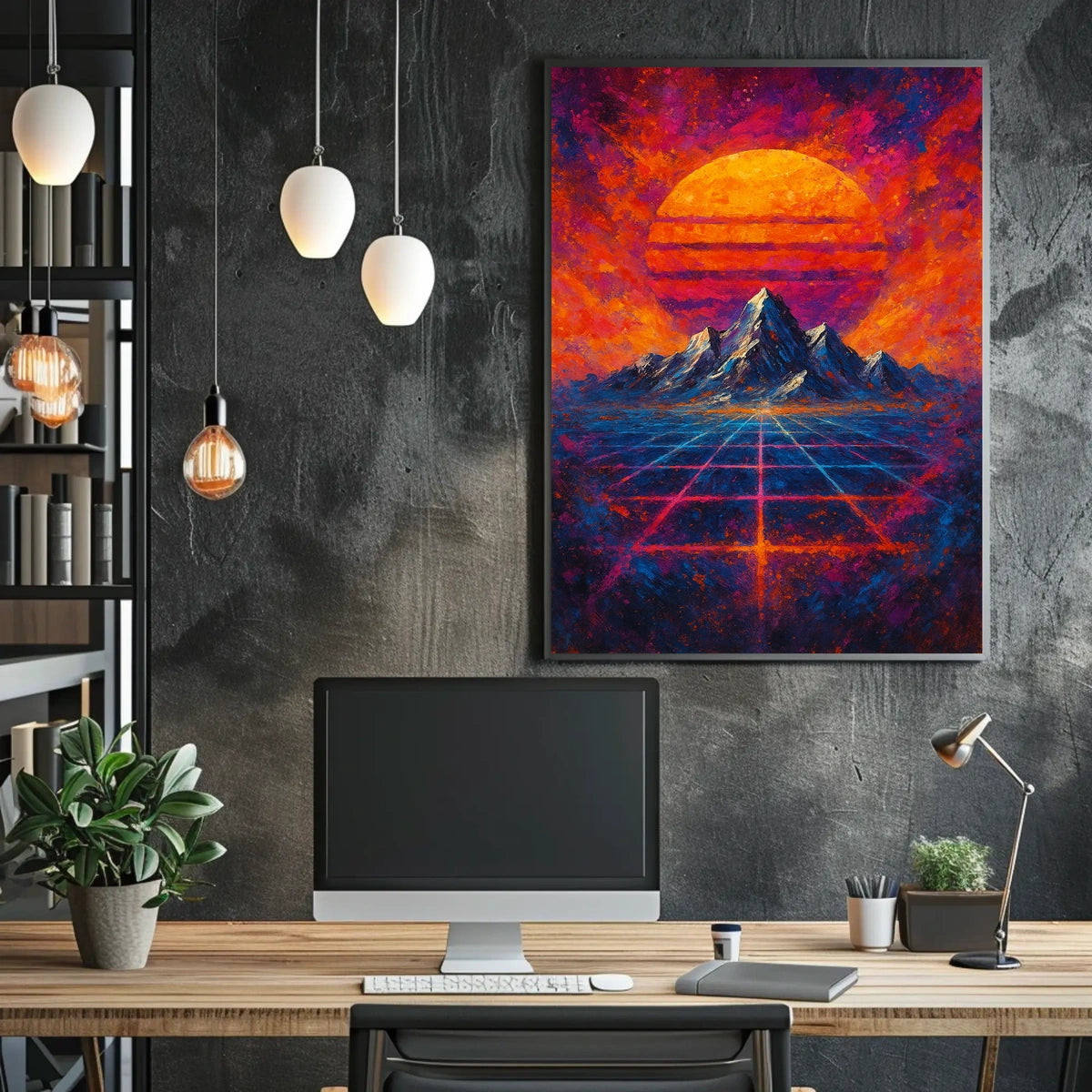 Futuristic Abstract Landscape with Synthwave Aesthetic Poster